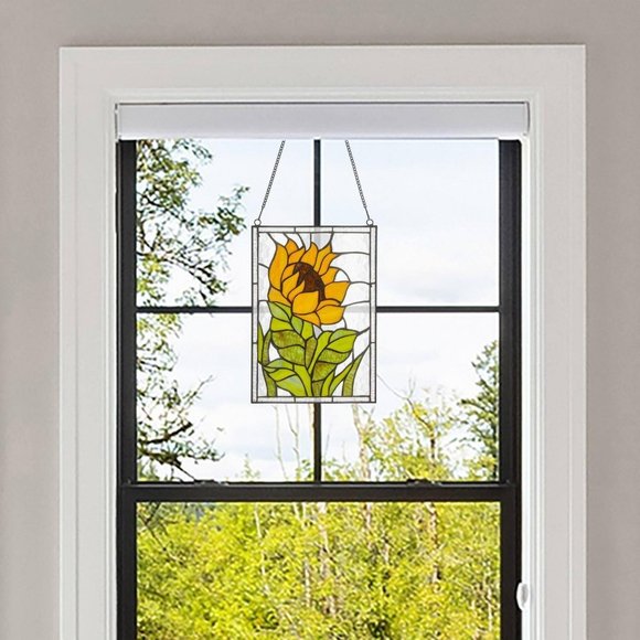 Tiffany Style Stained Glass Window Panel Suncatcher Sunflower Theme 8x11in - Picture 10 of 10
